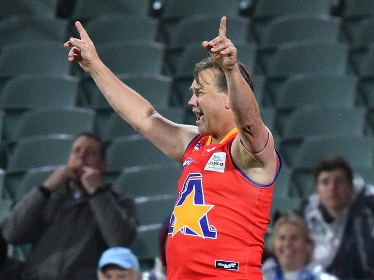 Tony Modra, renowned for his spectacular marking and goal-kicking, is recovering in hospital. (David Mariuz/AAP PHOTOS)