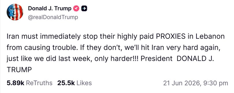 US President Donald Trump latest post on Truth Social. 
