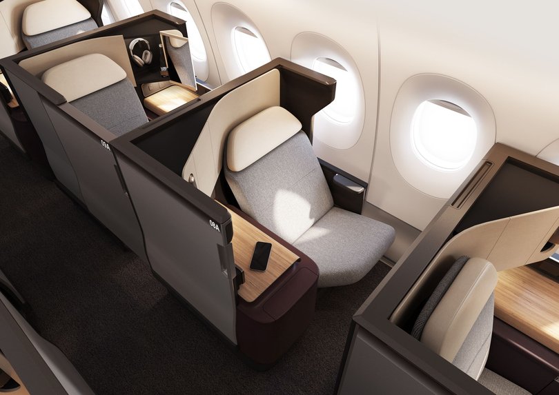 Business class on the A350 Project Sunrise route between Sydney and London.