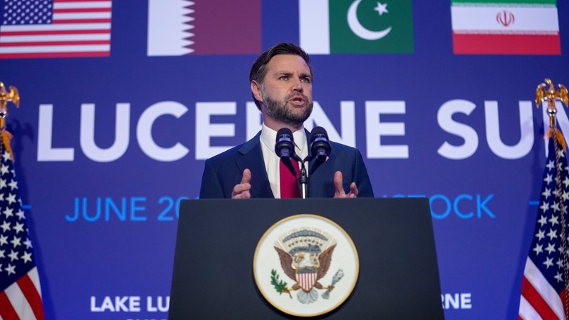 US Vice President JD Vance speaks to members of the media at the Buergenstock Resort Lake Lucerne, after the US and Iran held high-level talks.