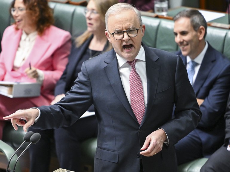 Prime Minister Anthony Albanese  during Question Time at Parliament House in Canberra. 