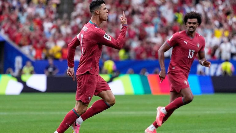 Portugal's Cristiano Ronaldo celebrates becoming the first player to score at six World Cups. 
