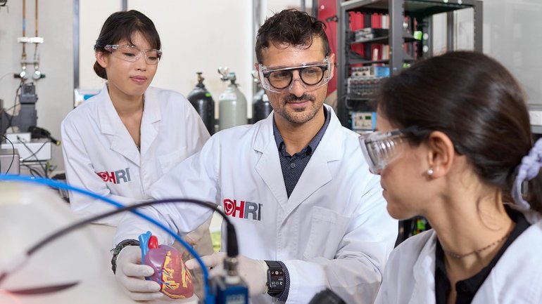 Professor Gentile (middle) has been working on a cheaper, more easily applied form of heart treatment for decades. 