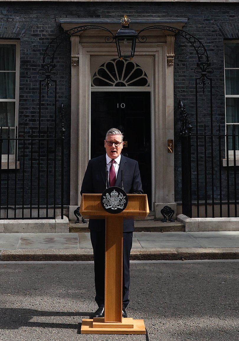 Prime Minister Keir Starmer announces his resignation as UK Prime Minister outside No.10 Downing Street on June 22.