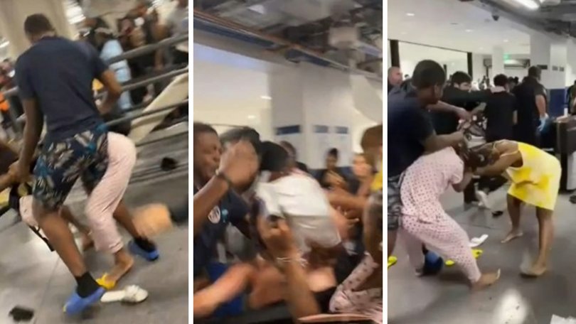More than a dozen passengers have been banned from a cruise liner after an unruly brawl erupted at a ship port in Florida.