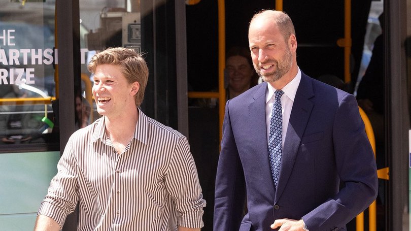 Robert Irwin pictured getting off a double-decker bus in London with Prince William.