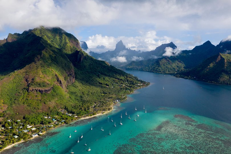 Aerial View of Opunohu Bay, Moorea, French Polynesia.