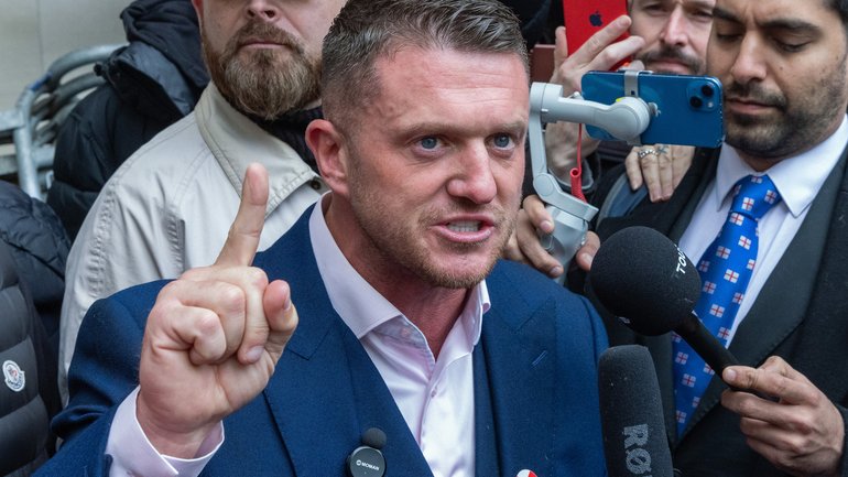 Far-right activist Stephen Yaxley-Lennon, better known as Tommy Robinson, outside court in 2024.
