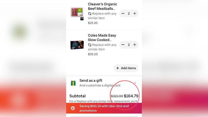 A checkout screenshot shared online showed a grocery order reduced from $321.99 to $164.79 after promotions were applied.
