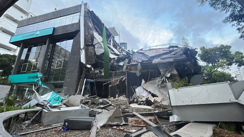 Picture of a Bancaribe building that collapsed after an earthquake in Caracas on June 24, 2026. 
