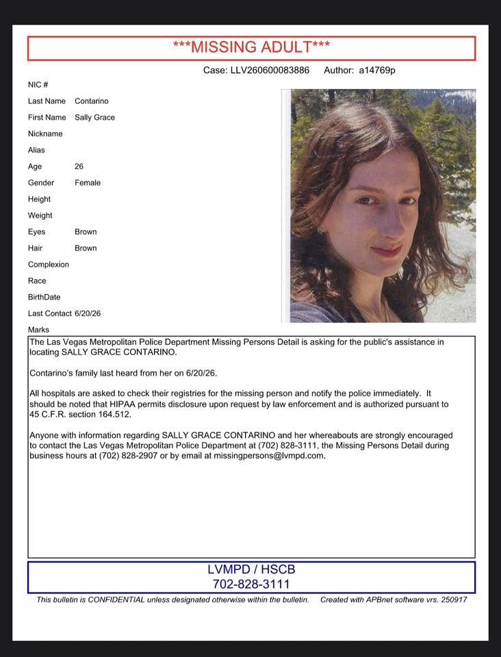 A missing persons report has been filed, with Las Vegas Police releasing this flyer. 