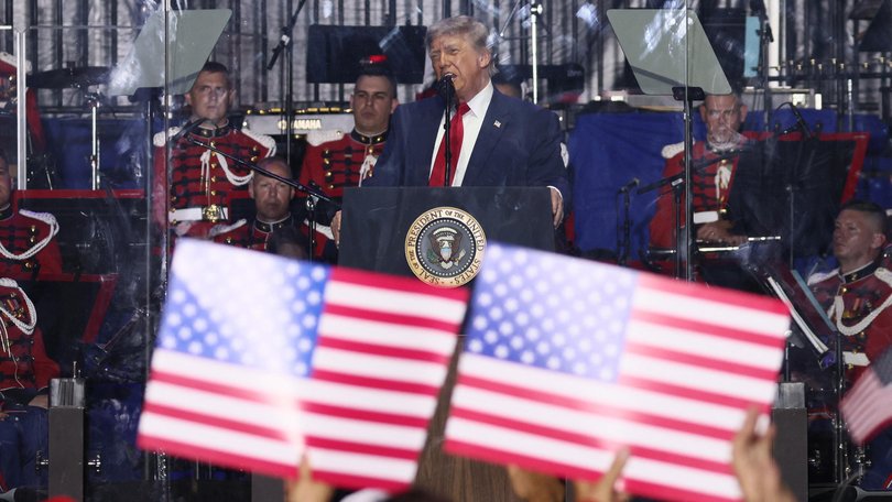 US President Donald Trump speaks during the kick-off celebration for the "Great American State Fair" on the National Mall in Washington.