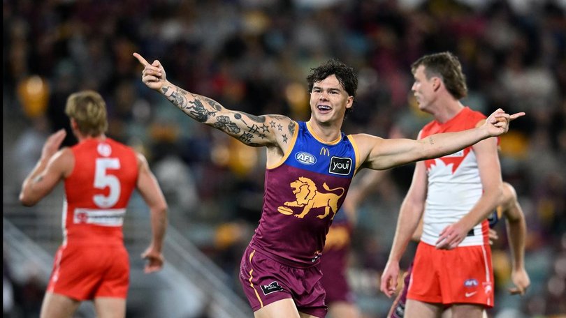 Cam Rayner has kicked three goals in an important win for Brisbane at home against Sydney.