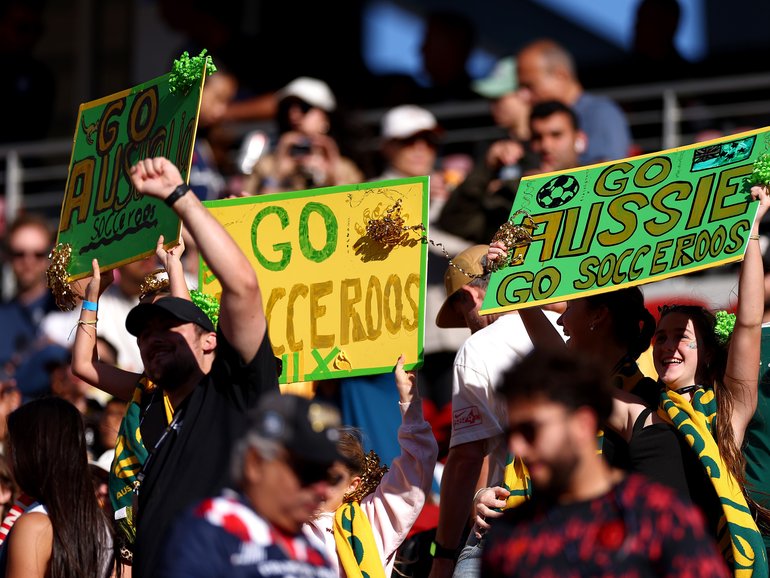 Australia fans cheer in the stands before the FIFA World Cup 2026 Group D match between Paraguay and Australia.