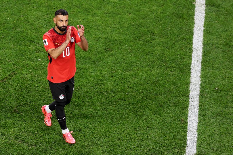 Mohamed Salah #10 of Egypt reacts as he is substituted.