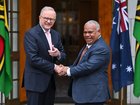 Prime Minister Anthony Albanese witn Prime Minister of Vanuatu Jotham Napat at Parliament House. 