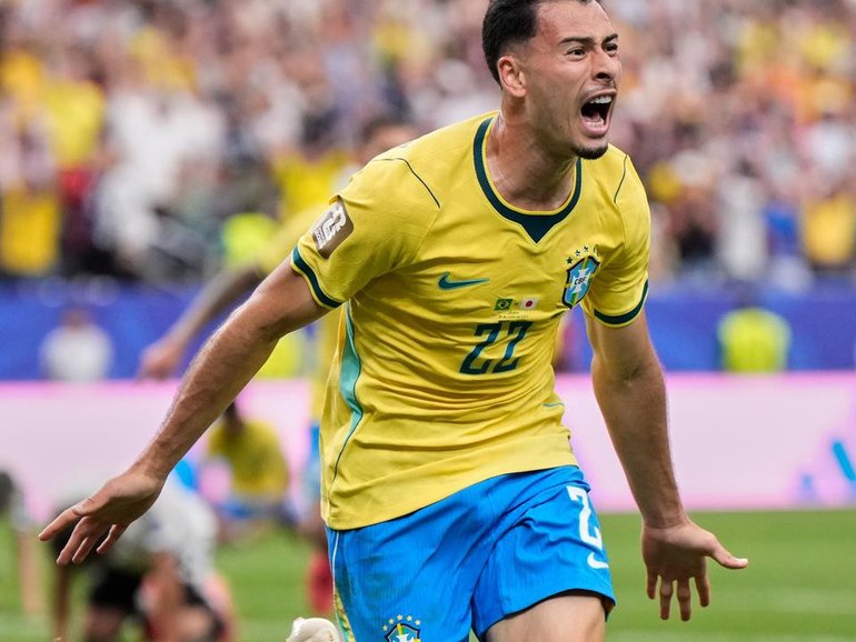 Gabriel Martinelli celebrates after scoring Brazil's late winner that sealed a 2-1 win over Japan. (AP PHOTO)