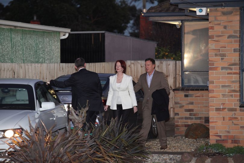 Prime Minister Julia Gillard leaving her Altona home in 2010. 