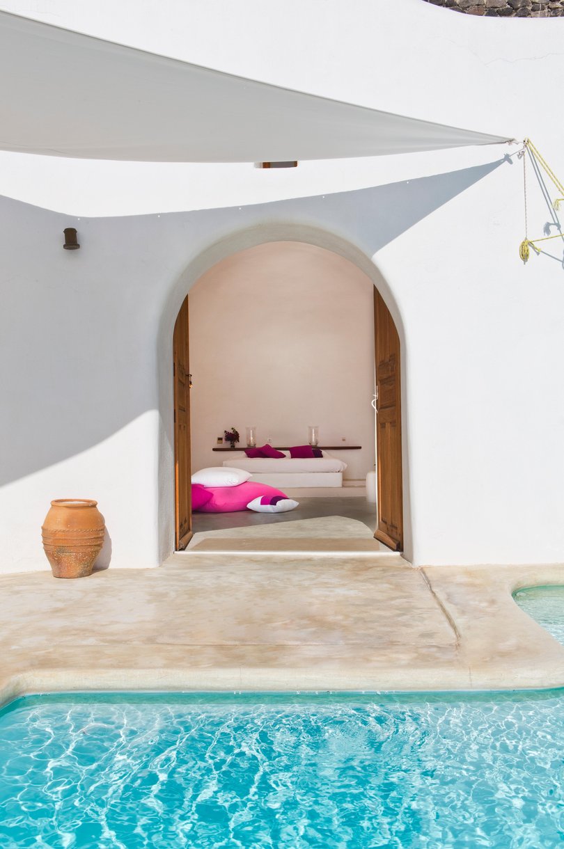 The luxury accommodation is terraced into the hillside.
