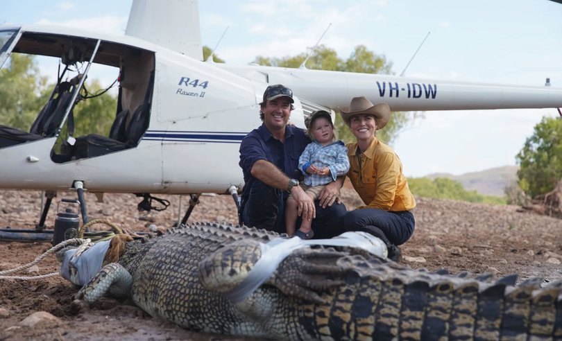 Matt Wright is pictured with his family in the Netflix show, Wild Croc Territory.