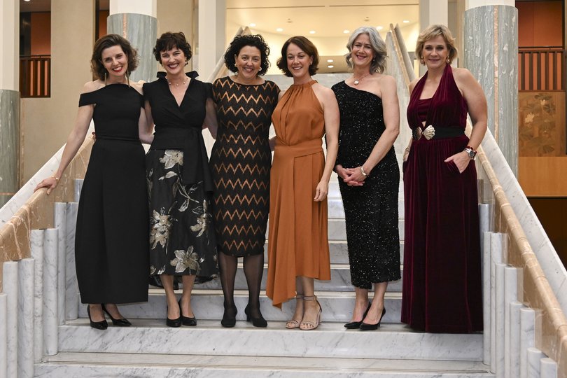 The Teals arrive at the Federal Parliamentary Press Gallery Mid-Winter Ball at Parliament House.