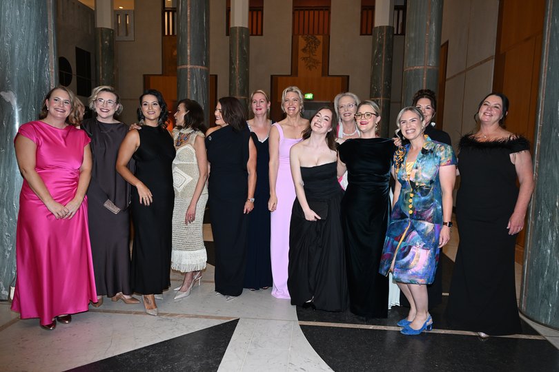 Female members of the Labor Caucus arrive for the 2026 Midwinter Ball at Parliament House, in Canberra, Wednesday, July 1, 2026. (AAP Image/Lukas Coch) NO ARCHIVING