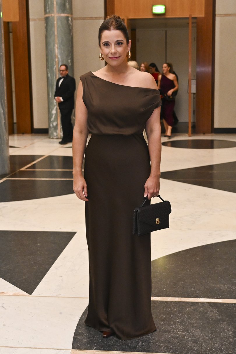 Minister for Communications, Minister for Sport Anika Wells arrives at the Federal Parliamentary Press Gallery Mid-Winter Ball at Parliament House.