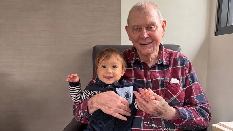 John Farnham celebrates his 77th birthday with grandson Jett.