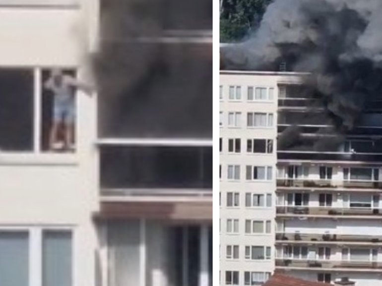 Horror footage has emerged of residents trapped by smoke and flames in the multi-storey blaze.