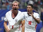 ATLANTA, GEORGIA - JULY 01: Harry Kane #9 of England celebrates with teammate Jude Bellingham #10 after scoring his team's first goal during the FIFA World Cup 2026 Round Of 32 match between England and Congo DR at Atlanta Stadium on July 01, 2026 in Atlanta, Georgia. (Photo by Richard Pelham/Getty Images)