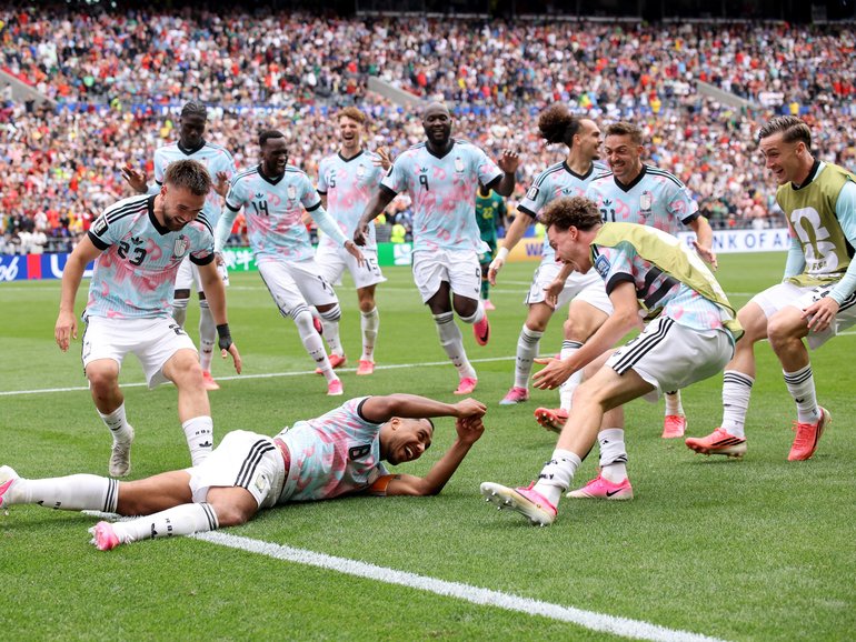 Youri Tielemans celebrates after scoring the winner.