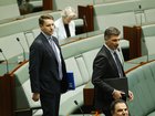 Member for Canning Andrew Hastie  and the Leader of the Opposition Angus Taylor arrive at the House of Representatives on Thursday.