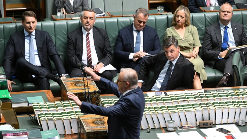 Prime Minister Anthony Albanese gestures during the final sitting day of Parliament Thursday.