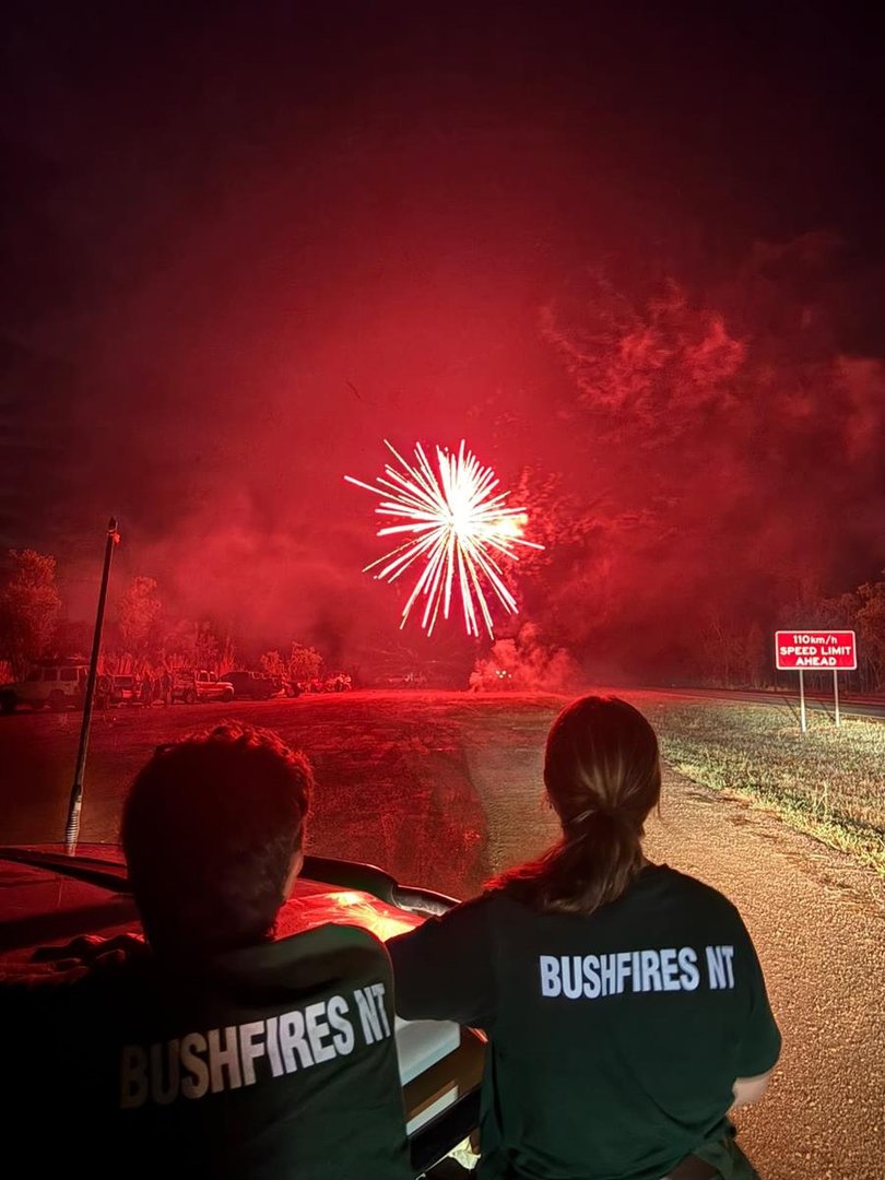 Emergency Services took a break amid a night of hard work to admire the fireworks in the sky.
