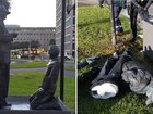 Commuters were left stunned on Friday morning when they discovered the provocative installation in Gordon Reserve, directly opposite Victoria’s Parliament House.