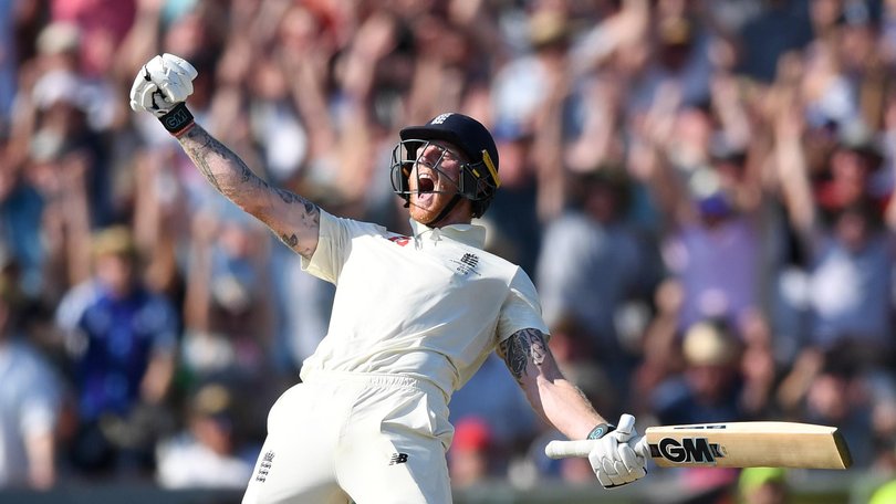 Ben Stokes celebrates hitting the winning runs for England to win the Third Test against Australia at Headingley in 2019.