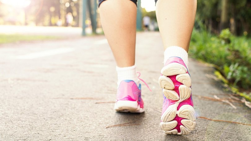 feet, walking, female feet, young, people walking, floor, path, sport, sneakers, red, fitness, people, exercise, nature, to walk, foot, perspectives, health