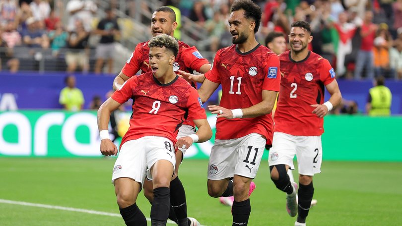 Egypt have struck first against the Socceroos in their World Cup knockout game.