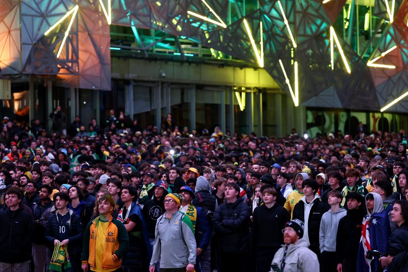 Federation Square is packed for Australia’s clash with Egypt.