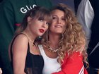 LAS VEGAS, NEVADA - FEBRUARY 11: Singer Taylor Swift and Actress Blake Lively hug prior to Super Bowl LVIII between the San Francisco 49ers and Kansas City Chiefs at Allegiant Stadium on February 11, 2024 in Las Vegas, Nevada. (Photo by Steph Chambers/Getty Images)