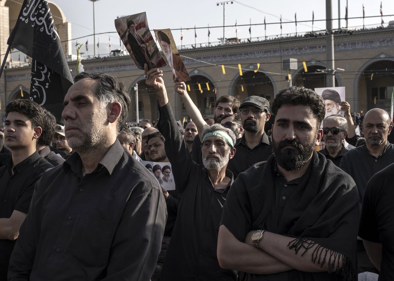 Mourners gather at the Grand Mosalla for the funeral of Ayatollah Ali Khamenei in Tehran, July 4, 2026.