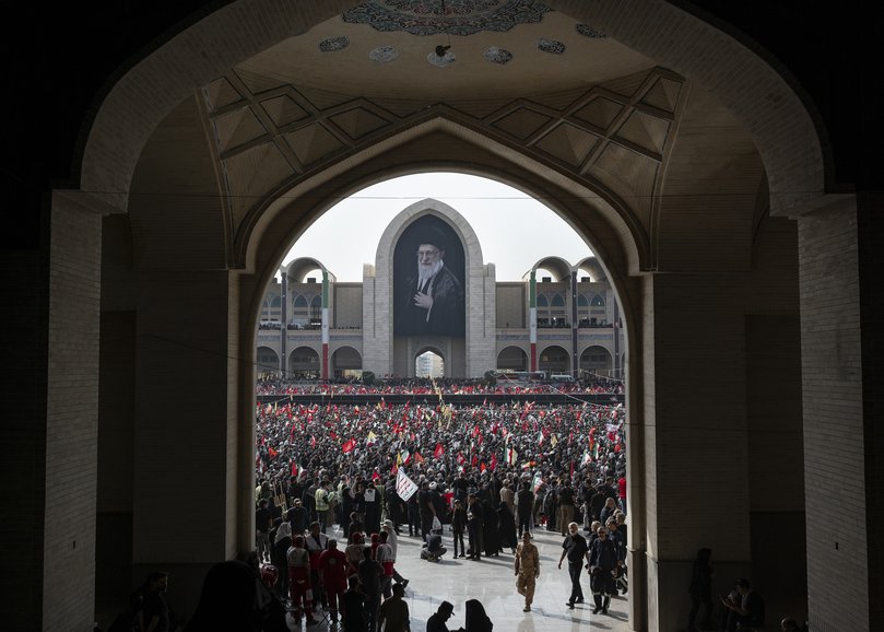 Mourners gather at the Grand Mosalla for the funeral of Ayatollah Ali Khamenei in Tehran, July 4, 2026.