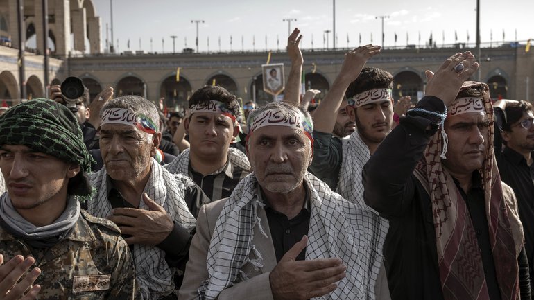Mourners gather at the Grand Mosalla to pay their respects to Ayatollah Ali Khamenei in Tehran, July 4, 2026.