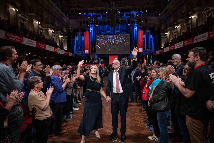 Prime Minister Anthony Albanese (right) with wife Jodie Haydon at the NSW Labor Annual State Conference.