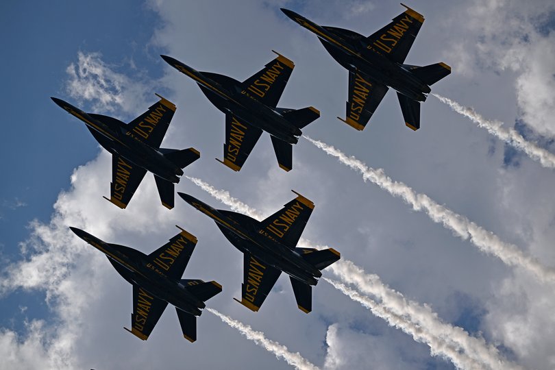 The Blue Angels pass over the America 250 celebration on the National Mall in Washington, July 4, 2026.