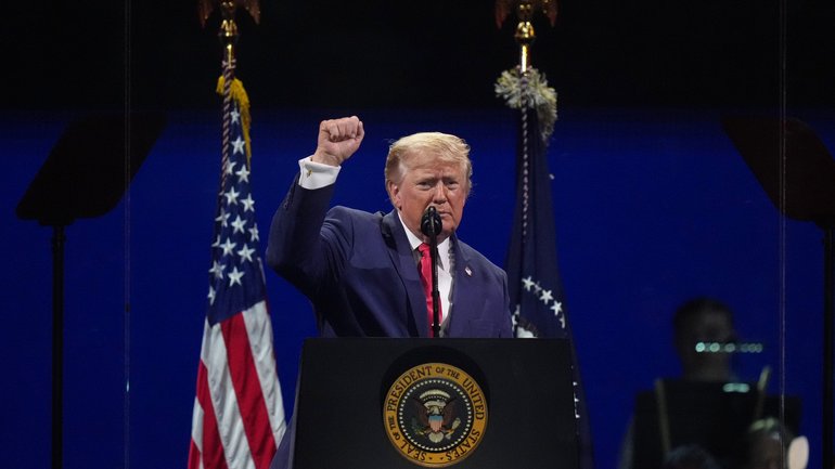 US President Donald Trump speaks at Salute to America, an Independence Day event honouring the nation's 250th anniversary, Saturday, July 4, 2026, on the National Mall in Washington. (AP Photo/Alex Brandon)