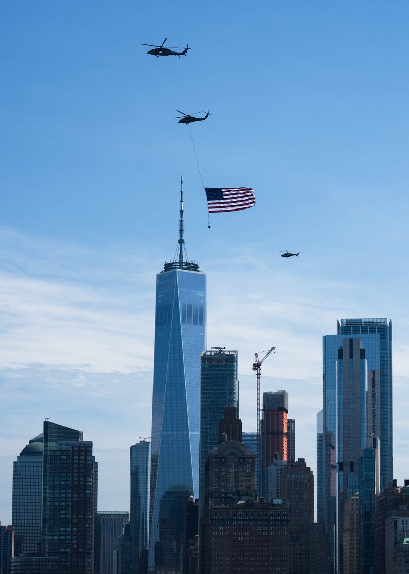 A helicopter flies above New York for the boat parade July 4, 2026.