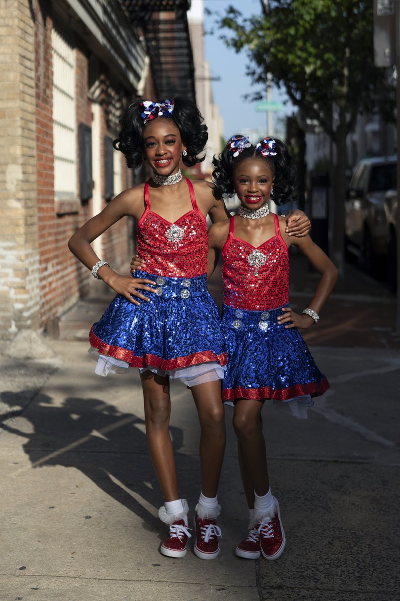 Brielle Stokes, 10, left, and Carleigh Taylor, 10, who were taking part in a parade celebrating America’s 250th anniversary, in Philadelphia, on Thursday, July 2, 2026. (Rachel Wisniewski/The New York Times)