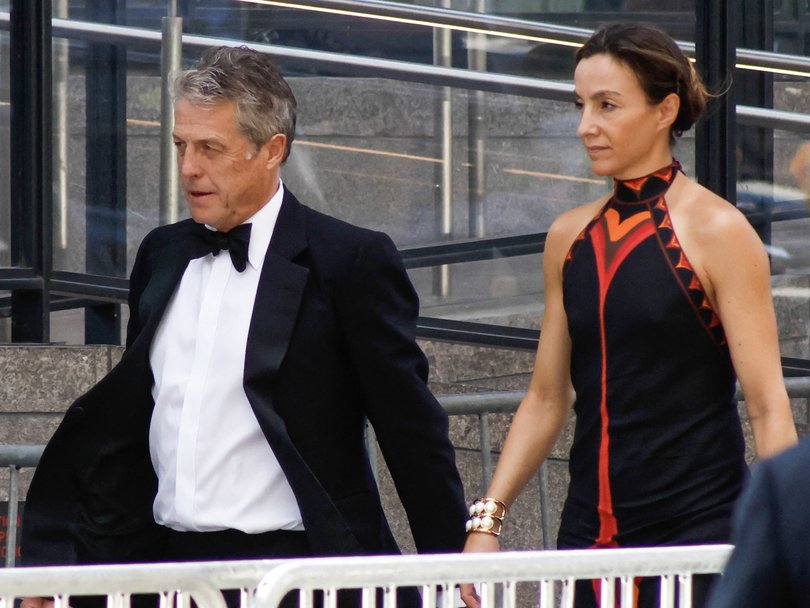 British actor Hugh Grant and Swedish producer Anna Elisabet Eberstein arrive at Madison Square Garden.