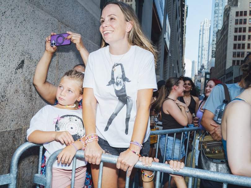 Fan Lindsay Perrin, 38, cheers outside Madison Square Garden on Friday. 